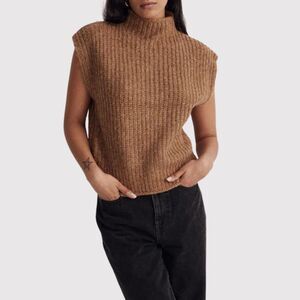 NWT Madewell Womens Vest Brown Stimpson Sweater Wool Knit Ribbed Pullover Medium